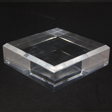 Socle acrylique 100x100x30mm angles biseautés supports pour minéraux