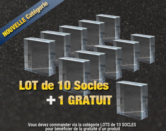 Présentoir vitrine Le Comptoir du Socle cube non biseauté, support minéraux acrylique, socles plastique